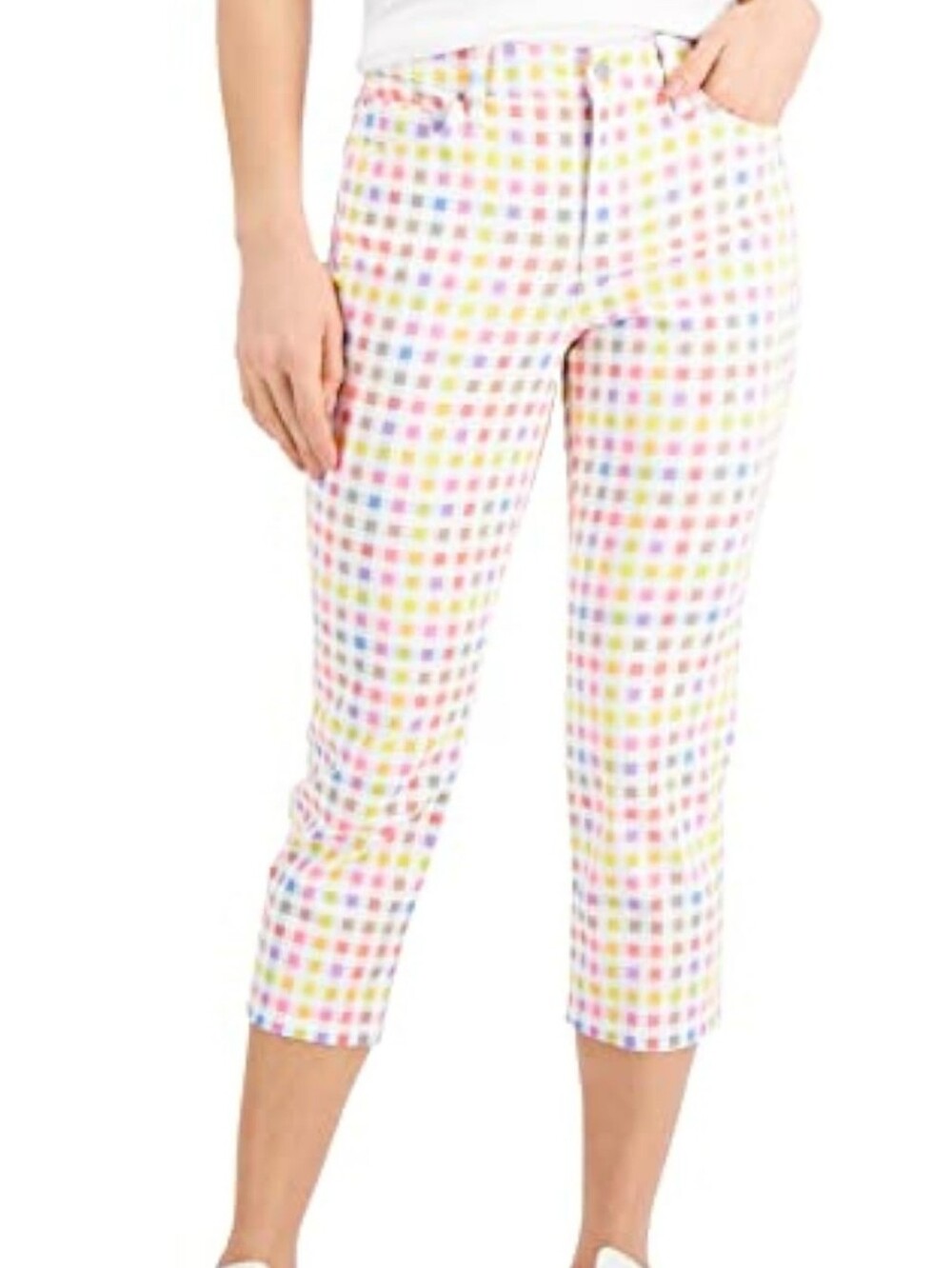 Charter Club Women's 2P Bristol Capri Multicolor Gingham Capri Jeans